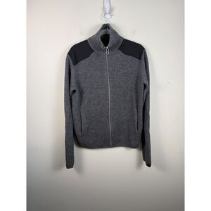 Rag & Bone Mens Extra Fine Merino Wool Full Zip Sweater Grey Tactical Patch M